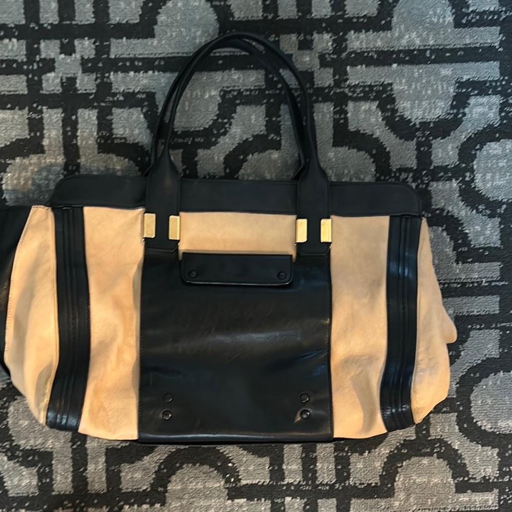 Chloe - Elegant Black and Tan Tote Bag